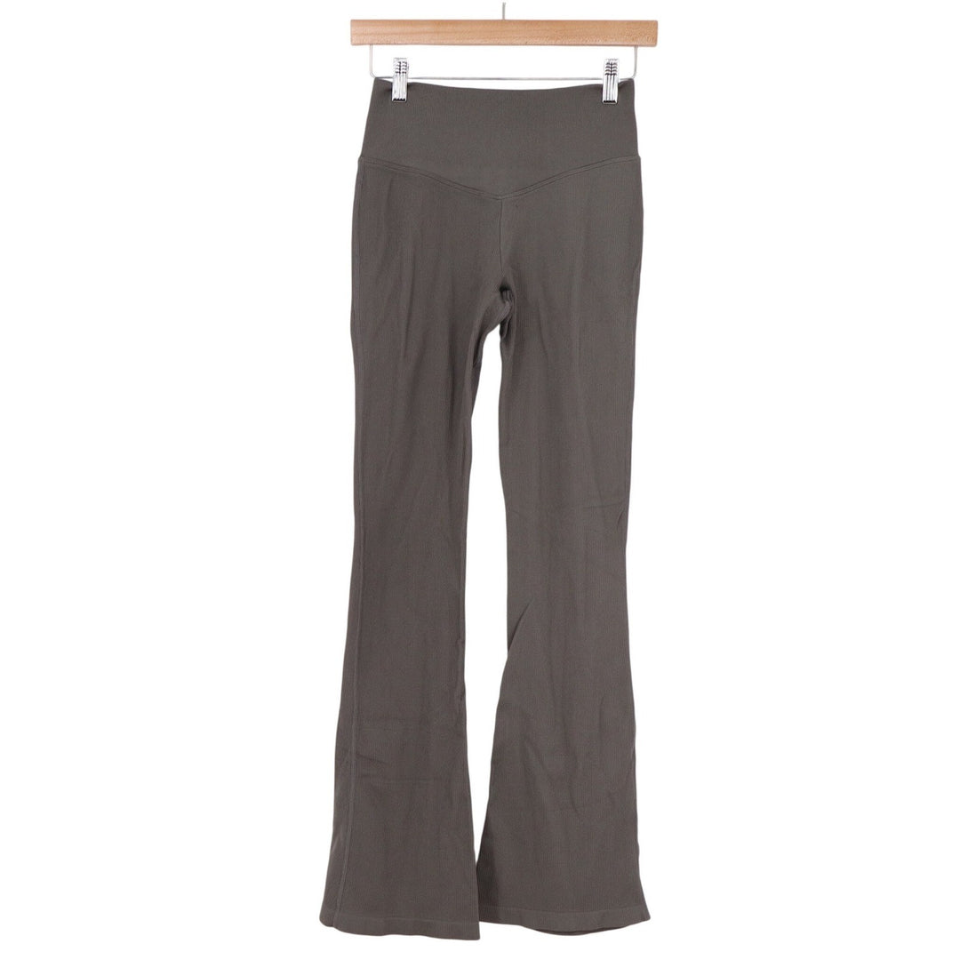 Unbranded Charcoal Gray Ribbed Flare Yoga Pants High Waisted Leggings Small