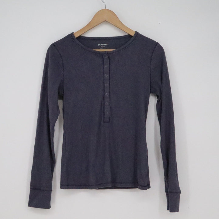 Old Navy Womens Cozy Snug Ribbed Henley Long Sleeve Top Dark Gray Medium
