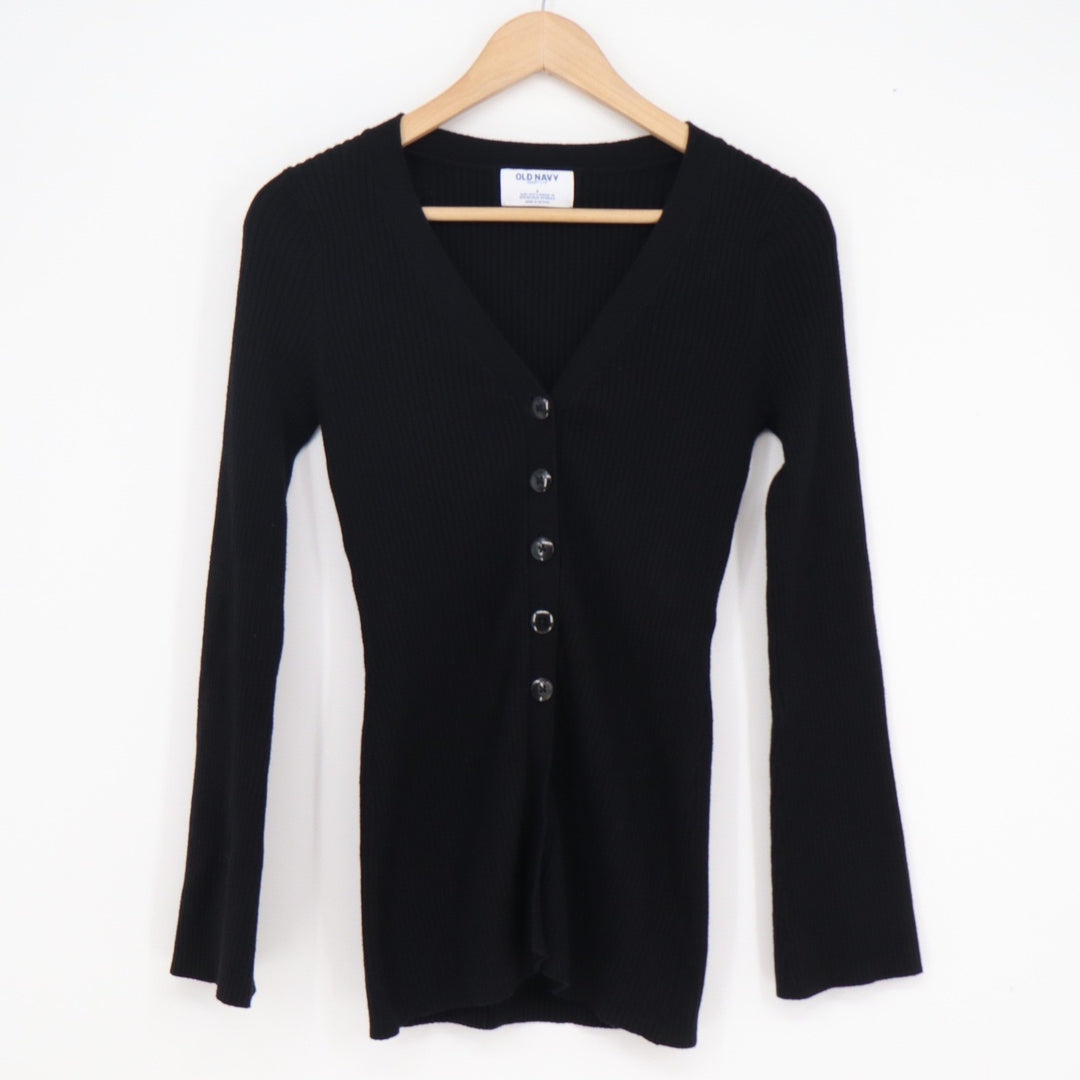 Old Navy SoSoft Lite Ribbed Cardigan Sweater Black V-Neck Button Front Small