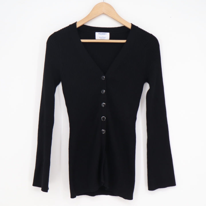 Old Navy SoSoft Lite Ribbed Cardigan Sweater Black V-Neck Button Front Small