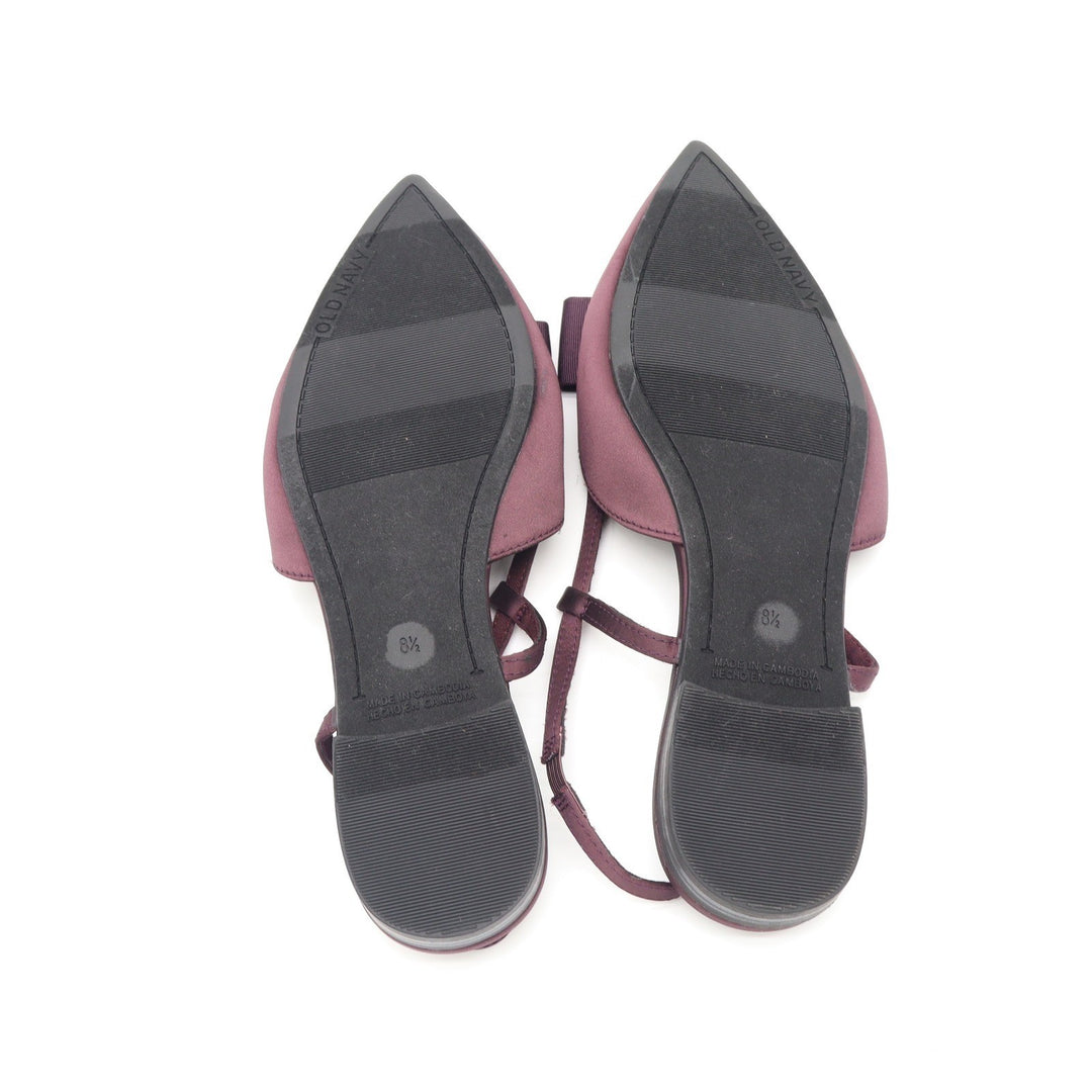 Old Navy Womens Burgundy Satin Pointed Toe Bow Slingback Flats Size 8.5