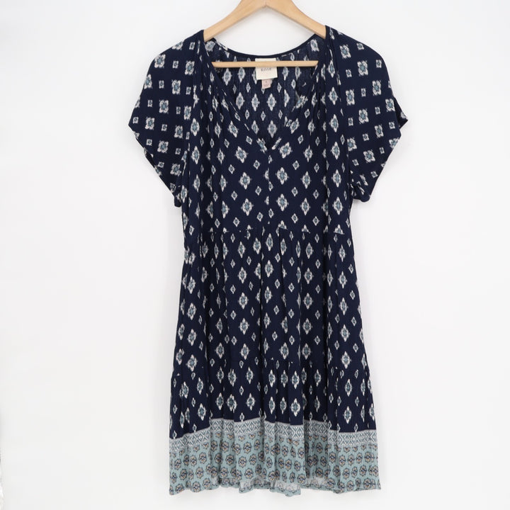 Knox Rose Shift Dress Womens Small Navy Floral Short Sleeve V-Neck Pullover