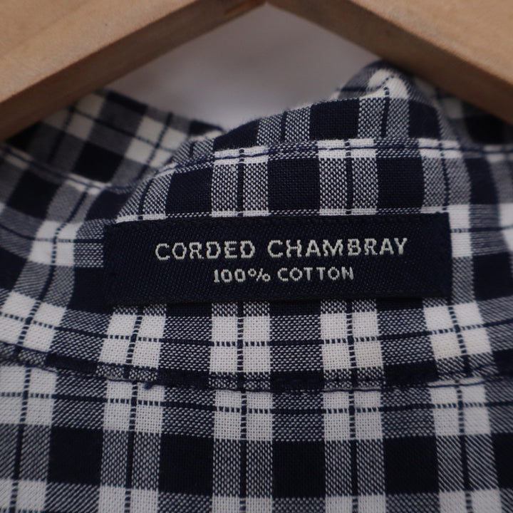 Eddie Bauer Mens XL Tall Navy Blue White Check Corded Chambray SS Button Shirt