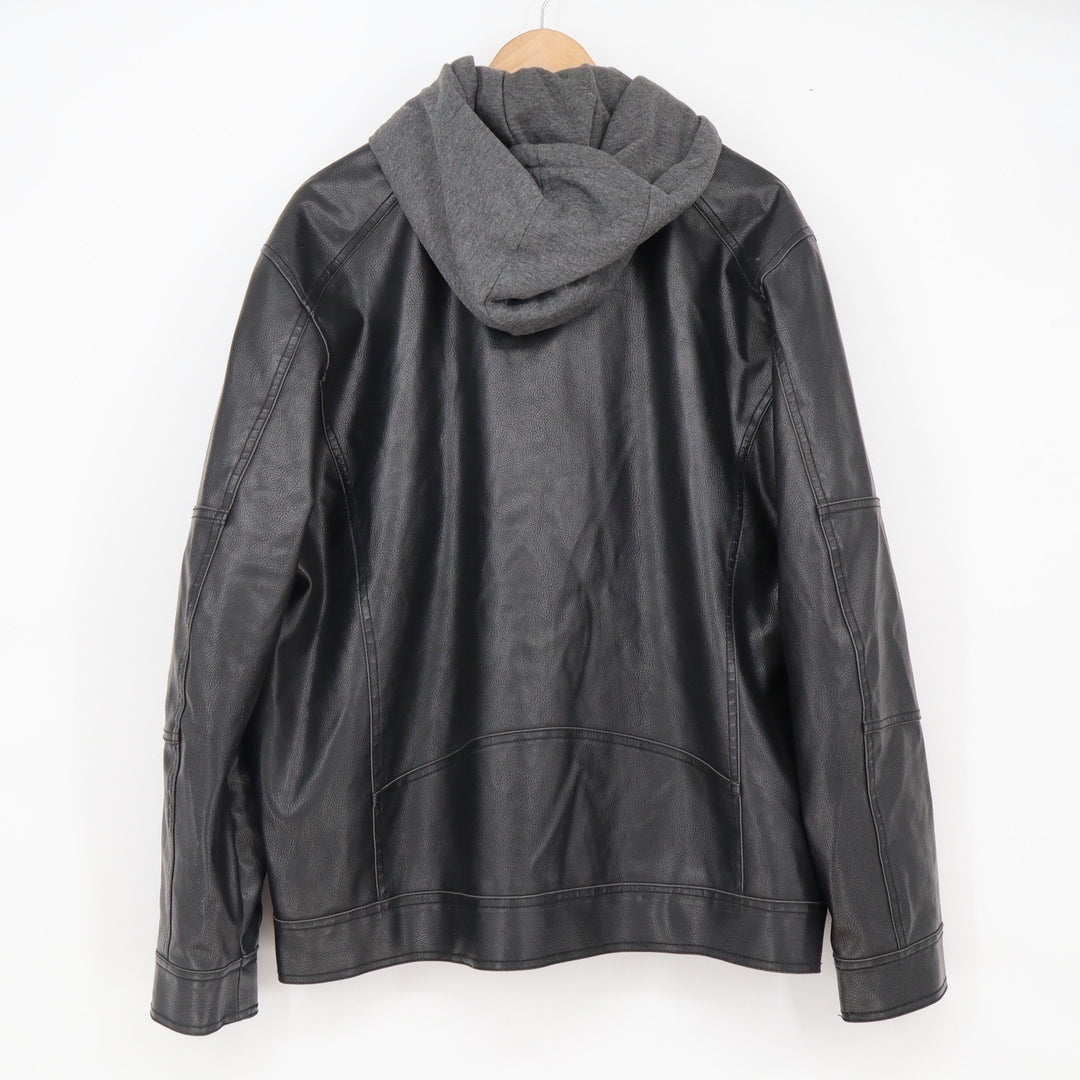 Guess Jacket Mens XXL Hooded Faux Leather Racer Black Moto Excellent