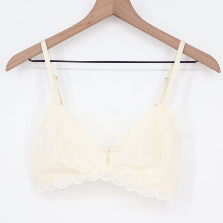 Aerie Cream Floral Lace Unlined Bralette Size L NEW