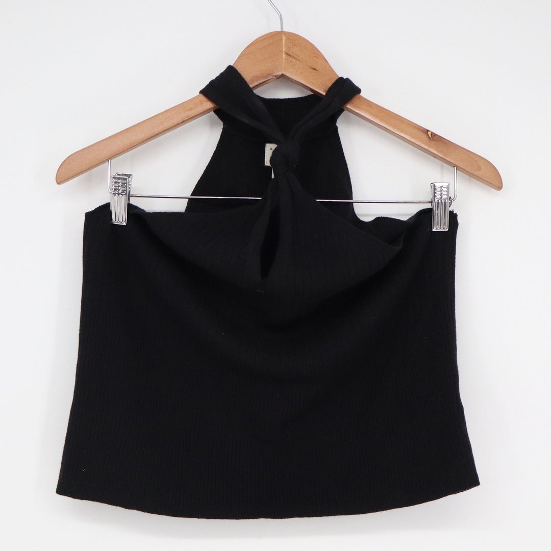 A New Day Womens Black Ribbed Halter Neck Twist Front Sleeveless Top Size L