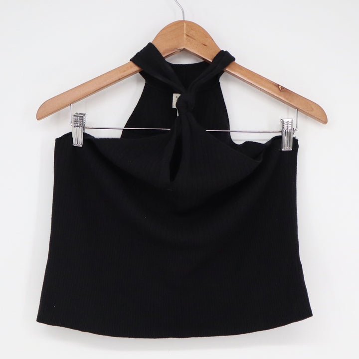 A New Day Womens Black Ribbed Halter Neck Twist Front Sleeveless Top Size L