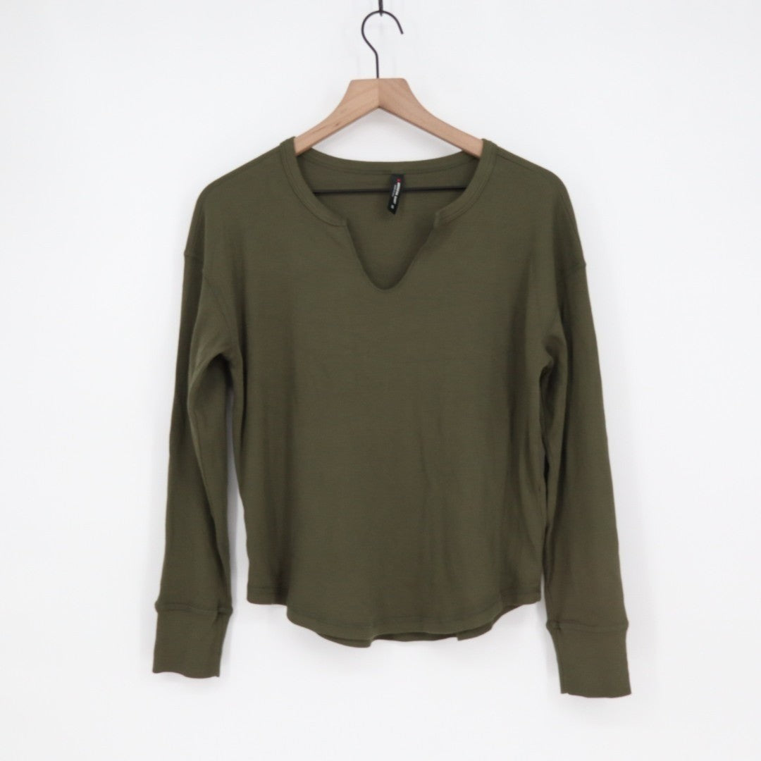American Giant Luxe Rib Womens Small Olive Green Long Sleeve V-Notch Pullover