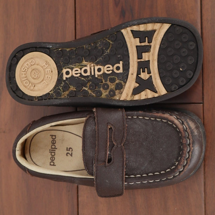 Pediped Charlie Penny Loafer Toddler US 8.5 Brown Leather Slip On Dress Shoes