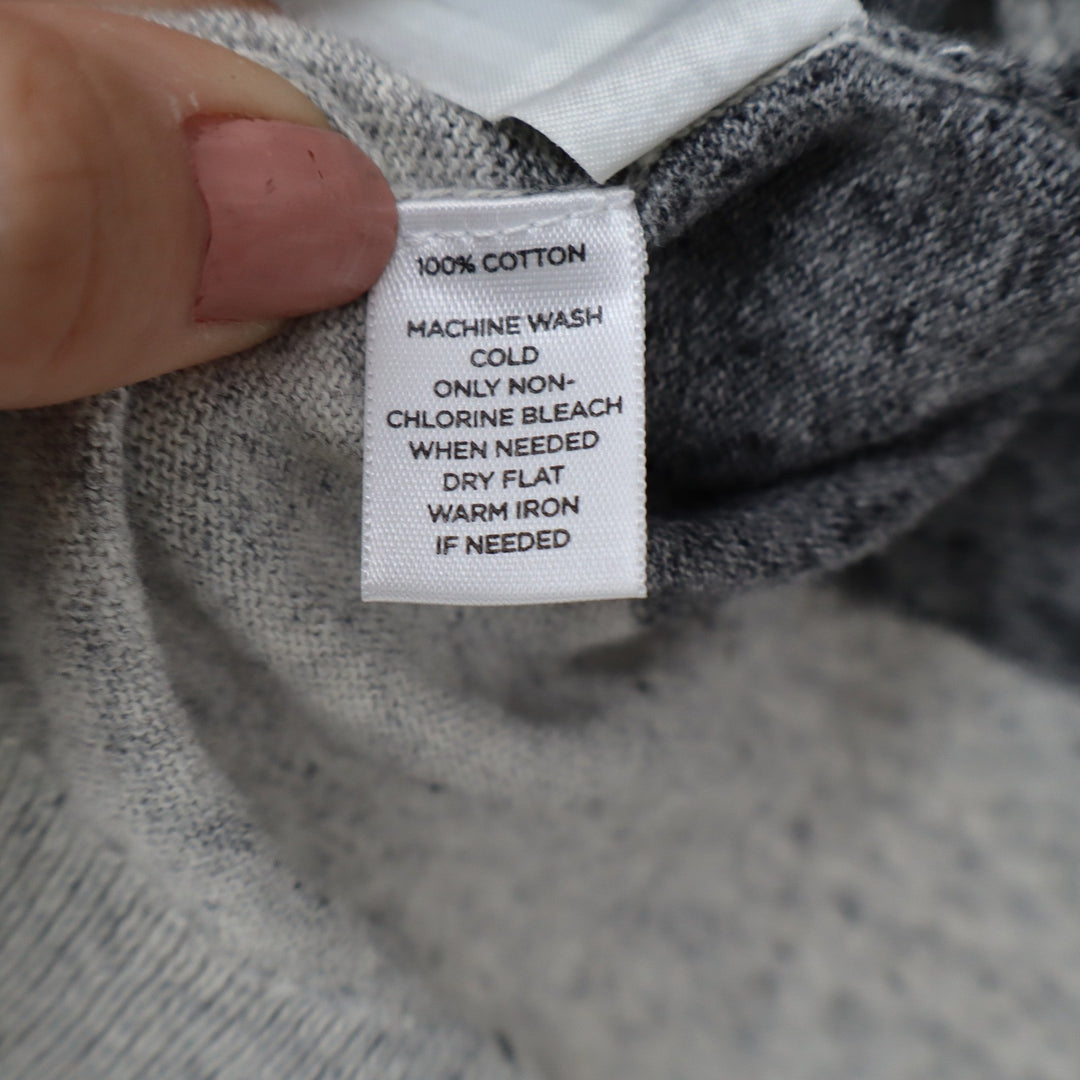 Ann Taylor Loft Womens Grey Striped Cotton Open Front Draped Cardigan Sweater S