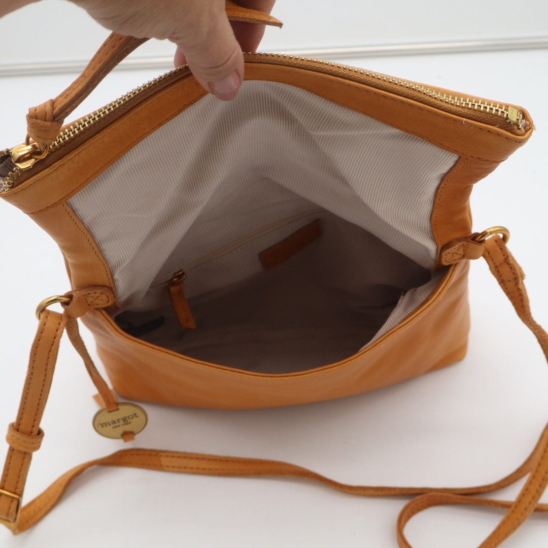 Margot New York Mustard Yellow Leather Foldover Crossbody Bag Gold Hardware