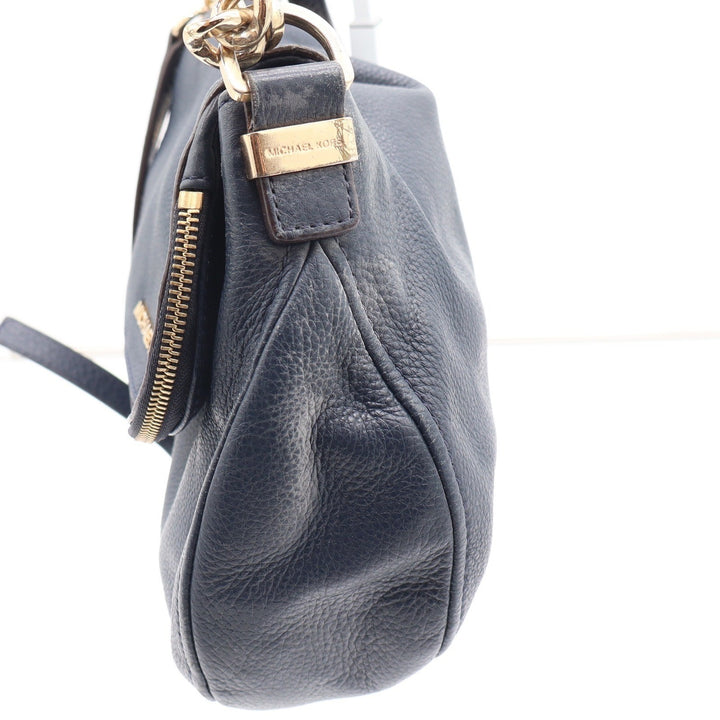 Michael Kors Bedford Navy Blue Pebbled Leather Shoulder Bag Gold Hardware Tassel