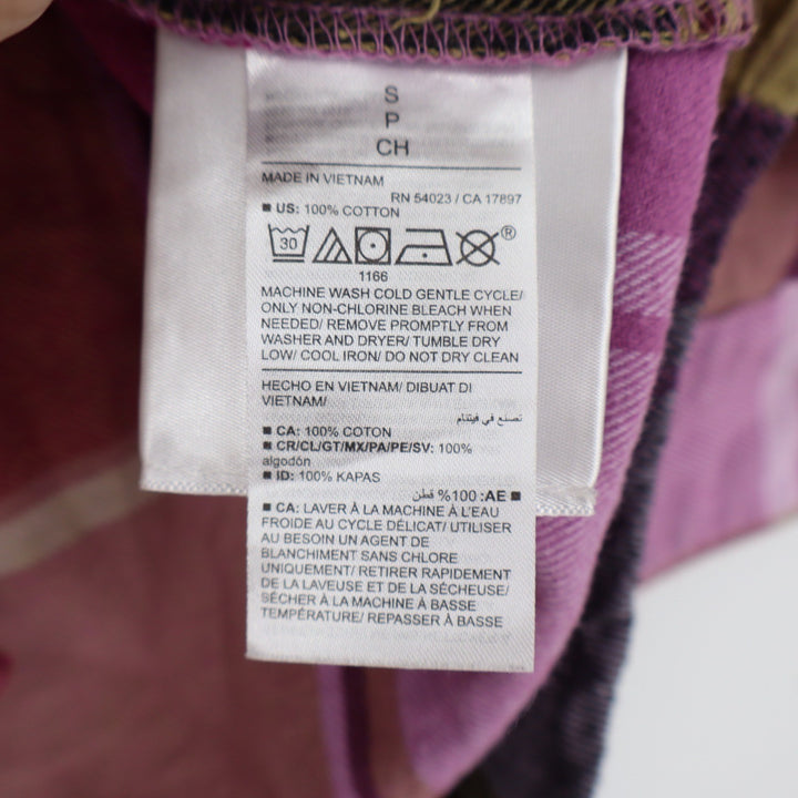 Old Navy The Boyfriend Shirt Womens Small Pink Purple Plaid Cotton Button Down