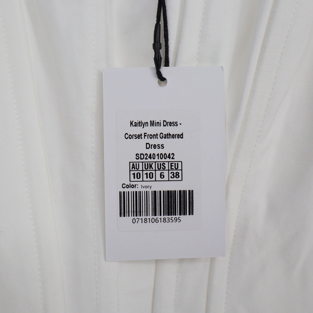 Showpo Kaitlyn Mini Dress Ivory Corset Pearl Trim Fit and Flare US 6