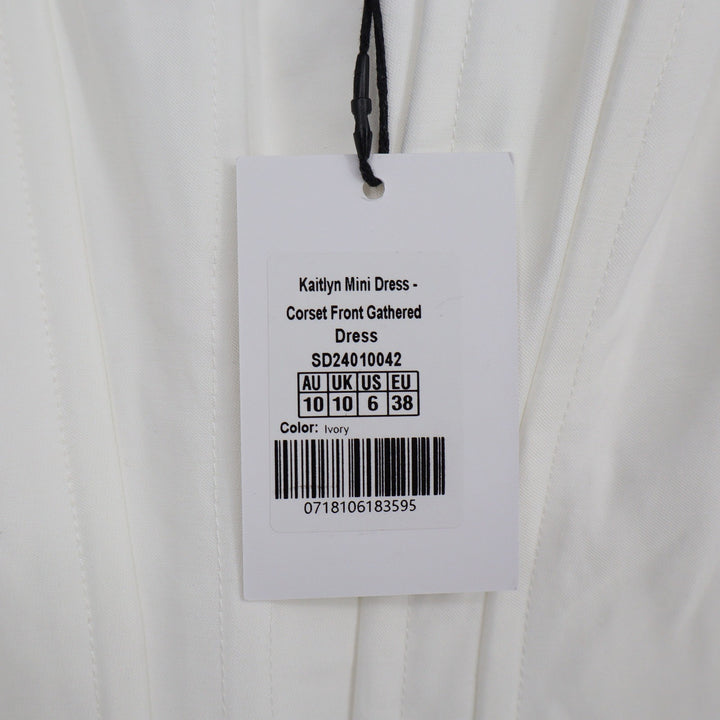 Showpo Kaitlyn Mini Dress Ivory Corset Pearl Trim Fit and Flare US 6