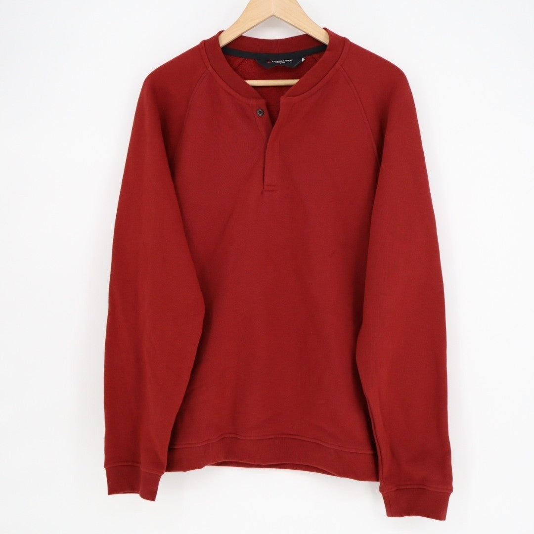 American Giant Henley Shirt Mens Large Red Fleece Lined Cotton Midweight Snap