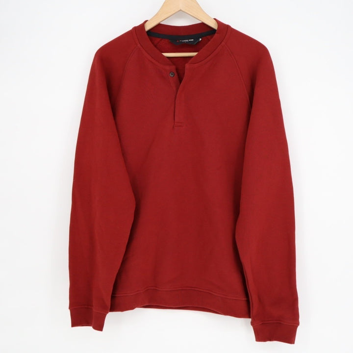 American Giant Henley Shirt Mens Large Red Fleece Lined Cotton Midweight Snap
