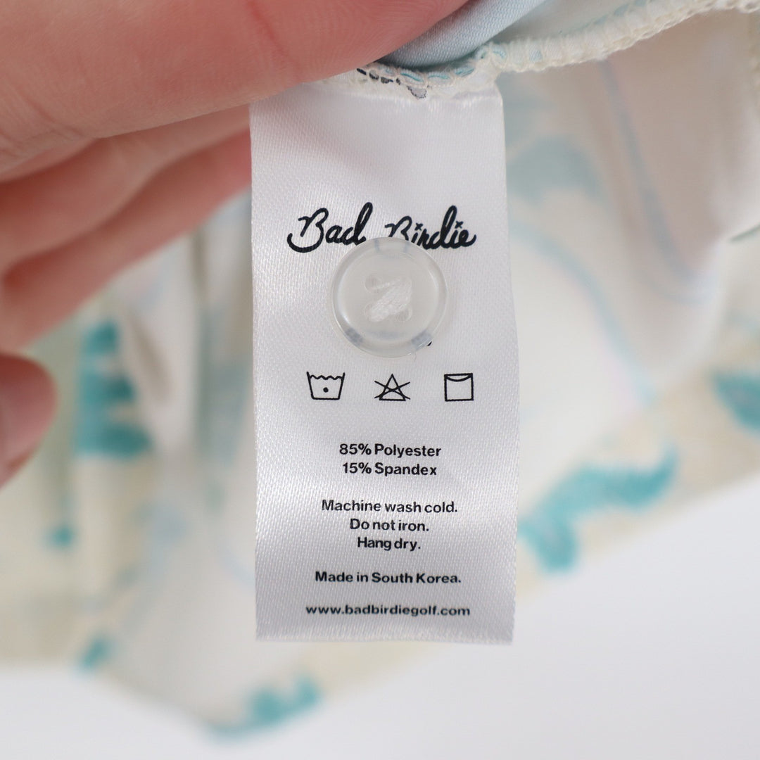 Bad Birdie Mens Small Palm Tree Tropical Golf Polo Shirt Cream Teal