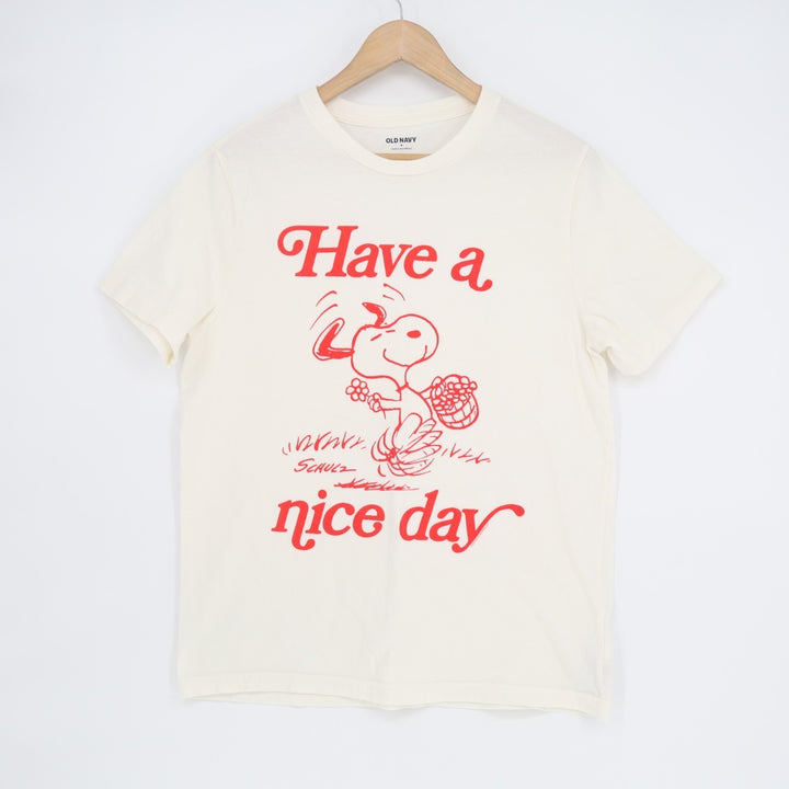 Old Navy Snoopy T-Shirt Womens Medium White Cotton Have A Nice Day Graphic Print
