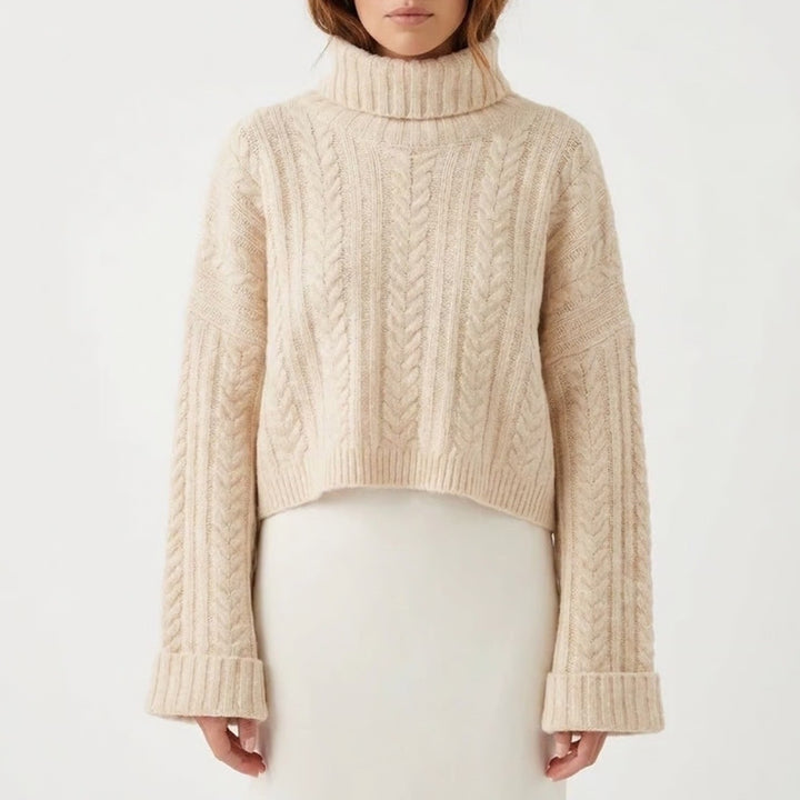 VICI Womens Cream Cable Knit Cropped Turtleneck Sweater Large