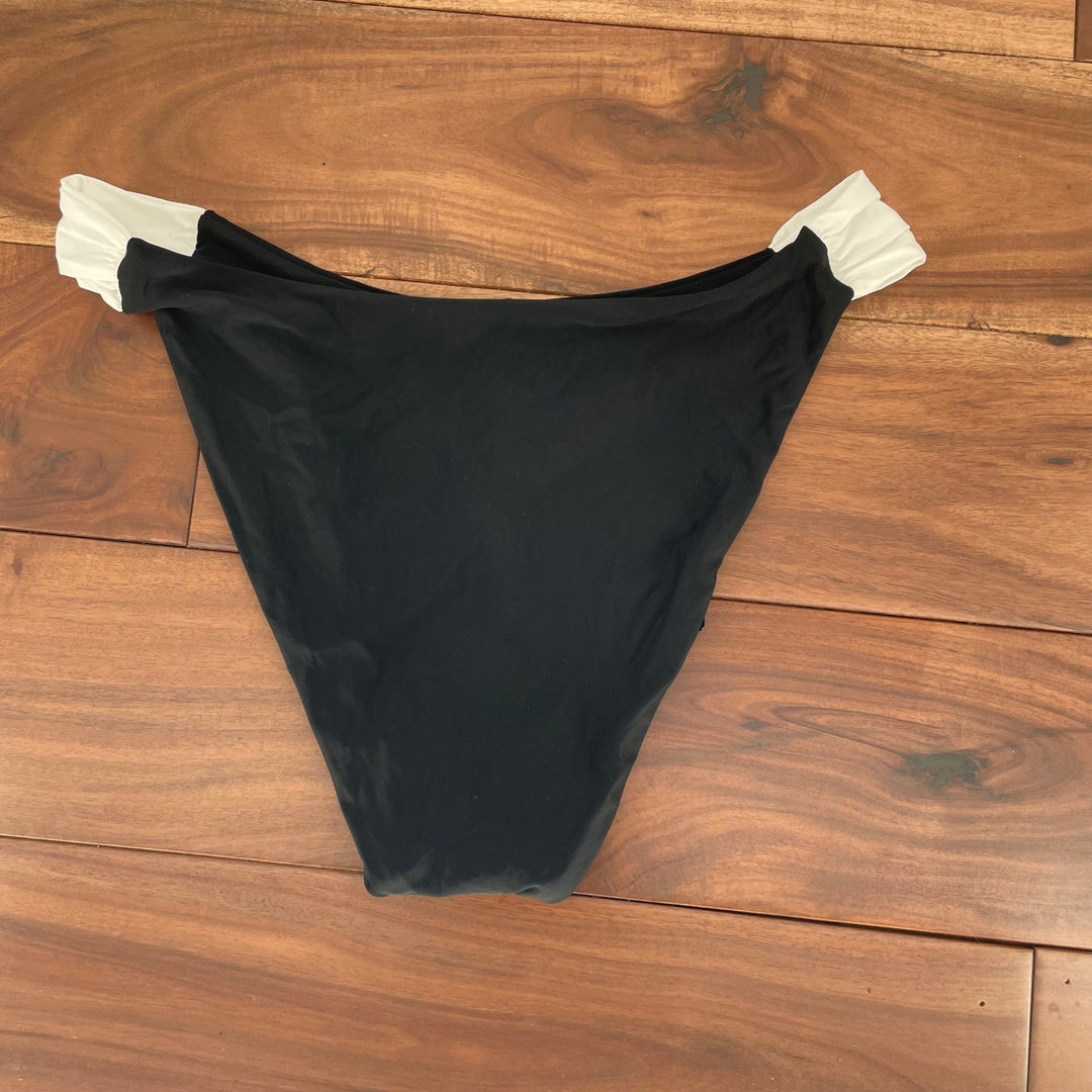 Lulus Oceanfront Energy Black Color Block Cheeky Bikini Bottoms Size L