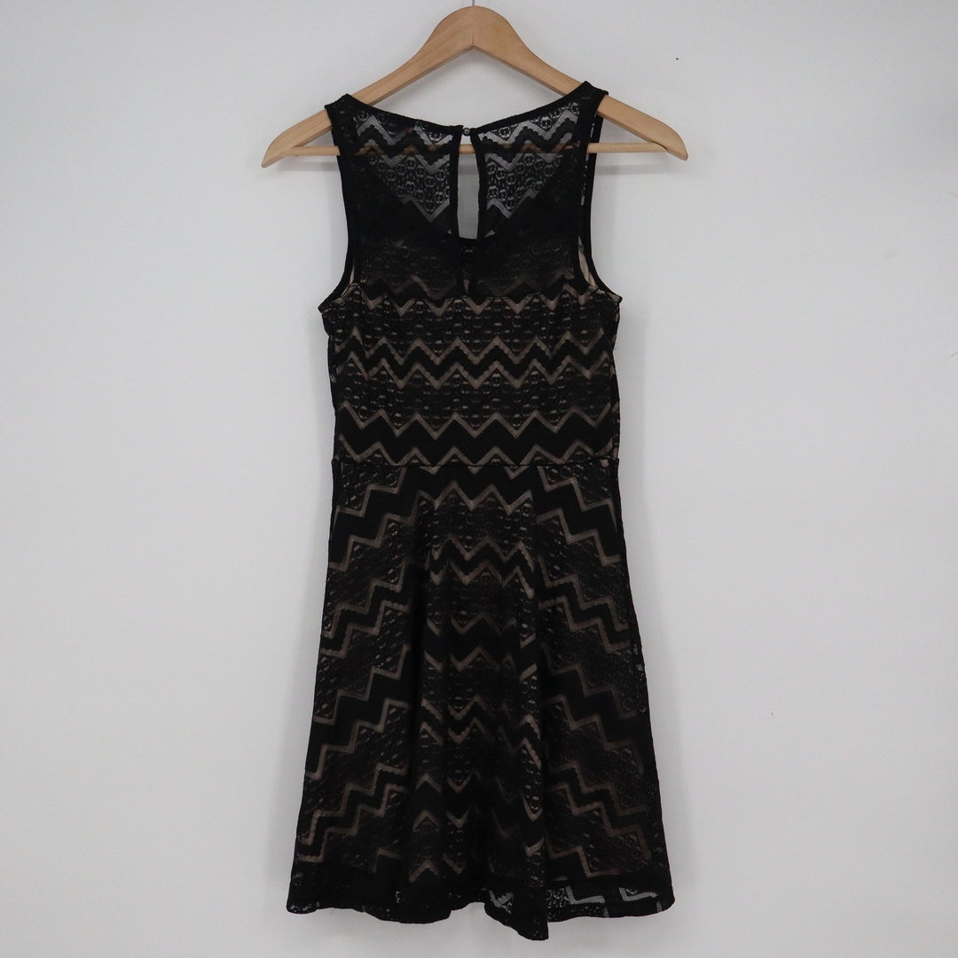 Candies Black Lace Chevron Fit and Flare Mini Dress XS Sleeveless Keyhole Back