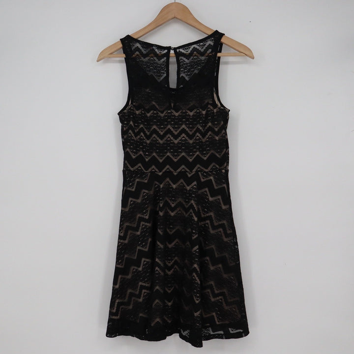 Candies Black Lace Chevron Fit and Flare Mini Dress XS Sleeveless Keyhole Back