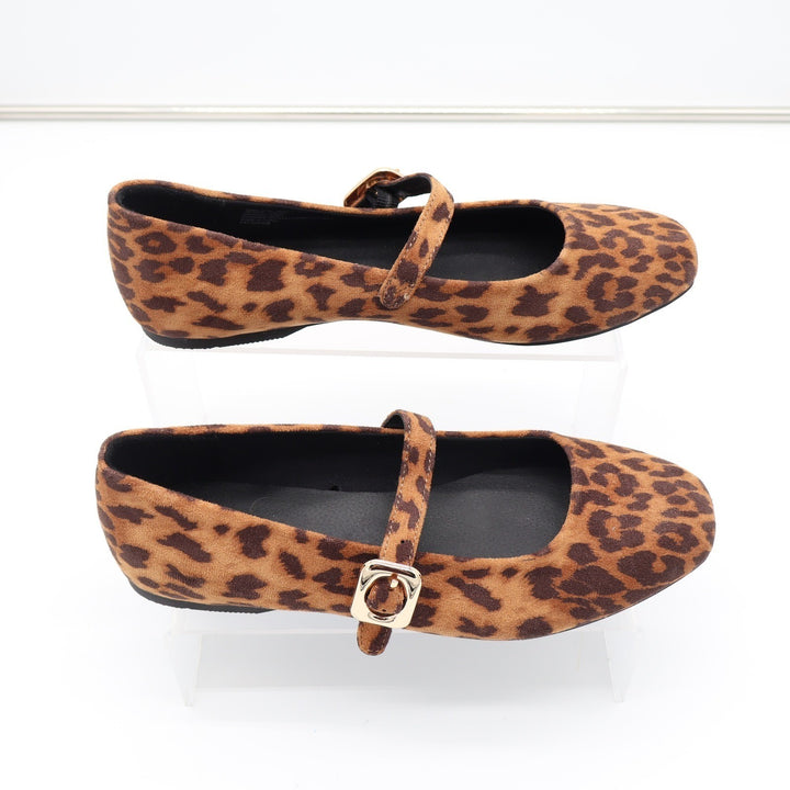Report Womens Leopard Print Mary Jane Flats Brown Gold Buckle Shoes Size 8.5