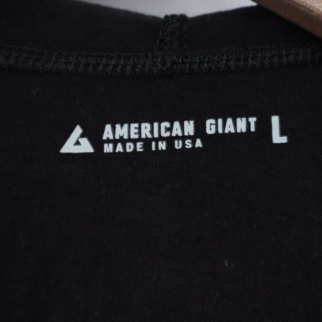American Giant Lightweight Full Zip Hoodie Womens Large Black Logo Fleece Lined