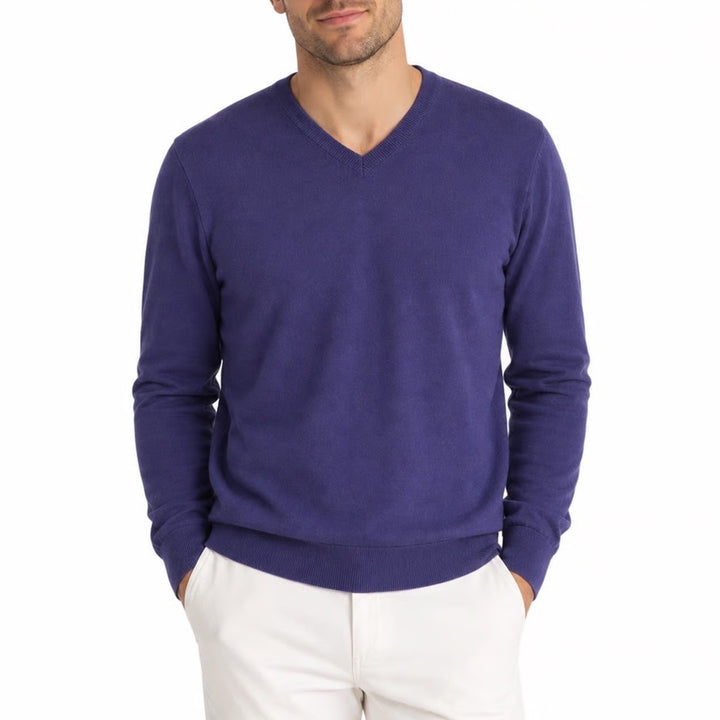 Neiman Marcus Mens Purple 100% Cashmere V-Neck Long Sleeve Sweater Size Large