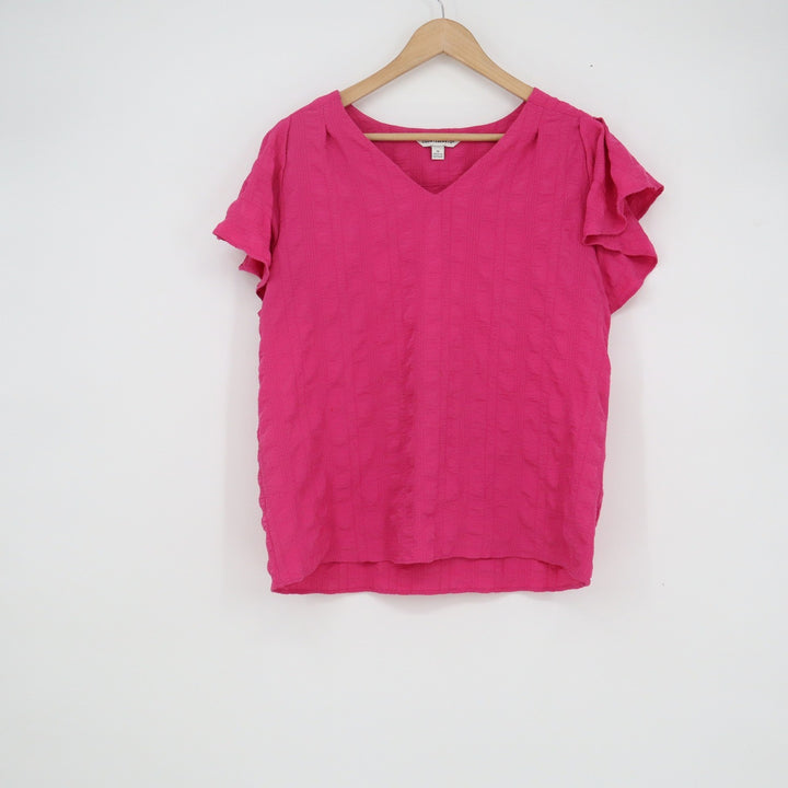 Counterparts Pink Ruffle Sleeve Textured V-Neck Blouse Top Womens Medium