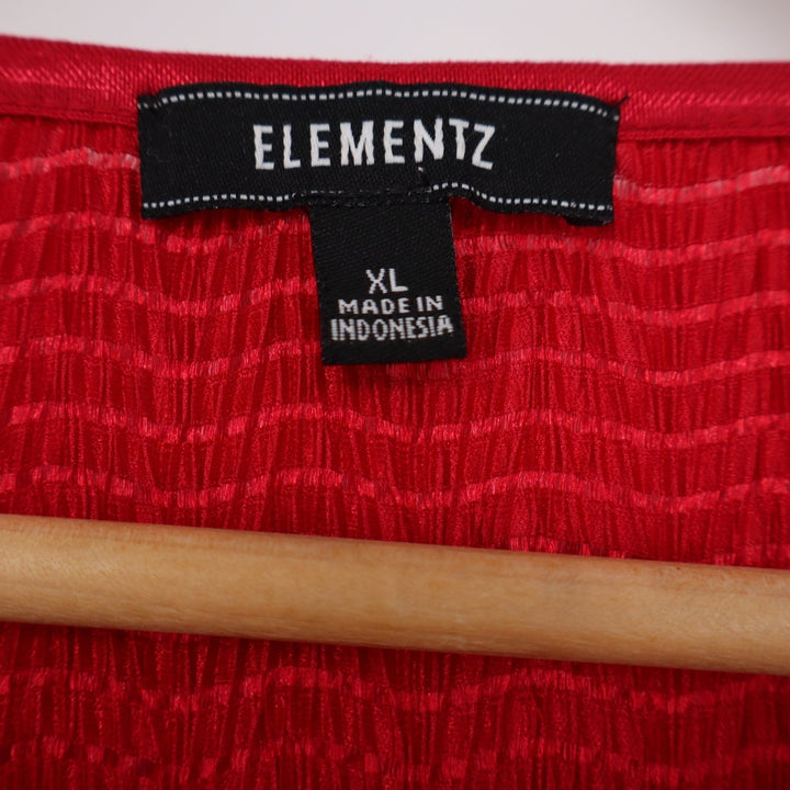 Elementz Red Crinkle Textured Short Sleeve Crew Neck Blouse Top XL
