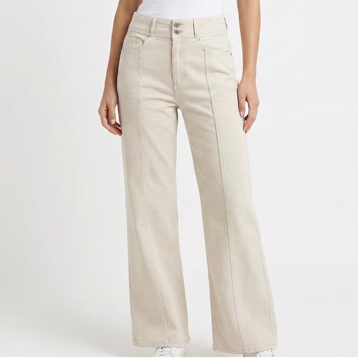 Made And Loved By Loft Pants Womens 30/10 Beige Cotton Stretch Mid Rise Wide Leg