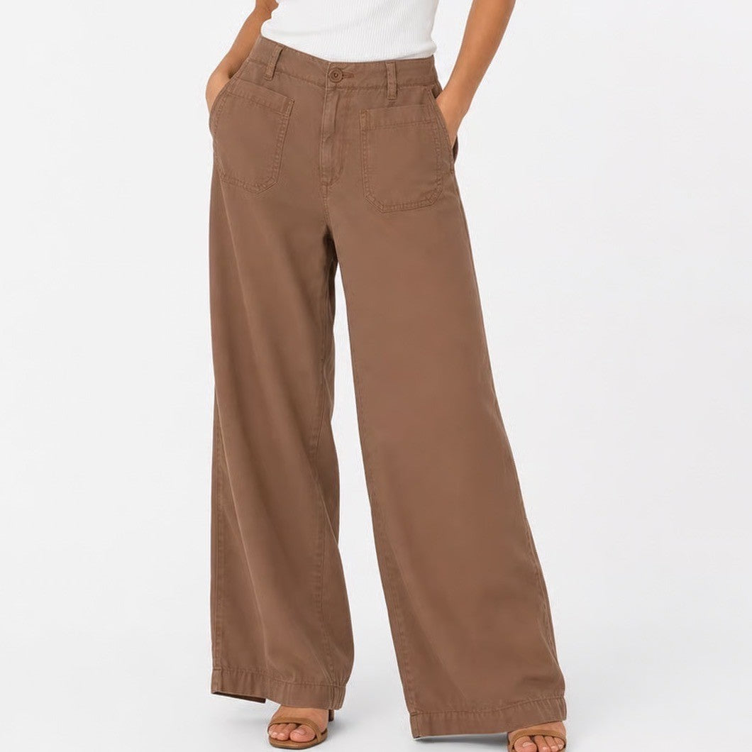 Sanctuary Brown Wide Leg Lyocell Utility Pants Elastic Back Medium