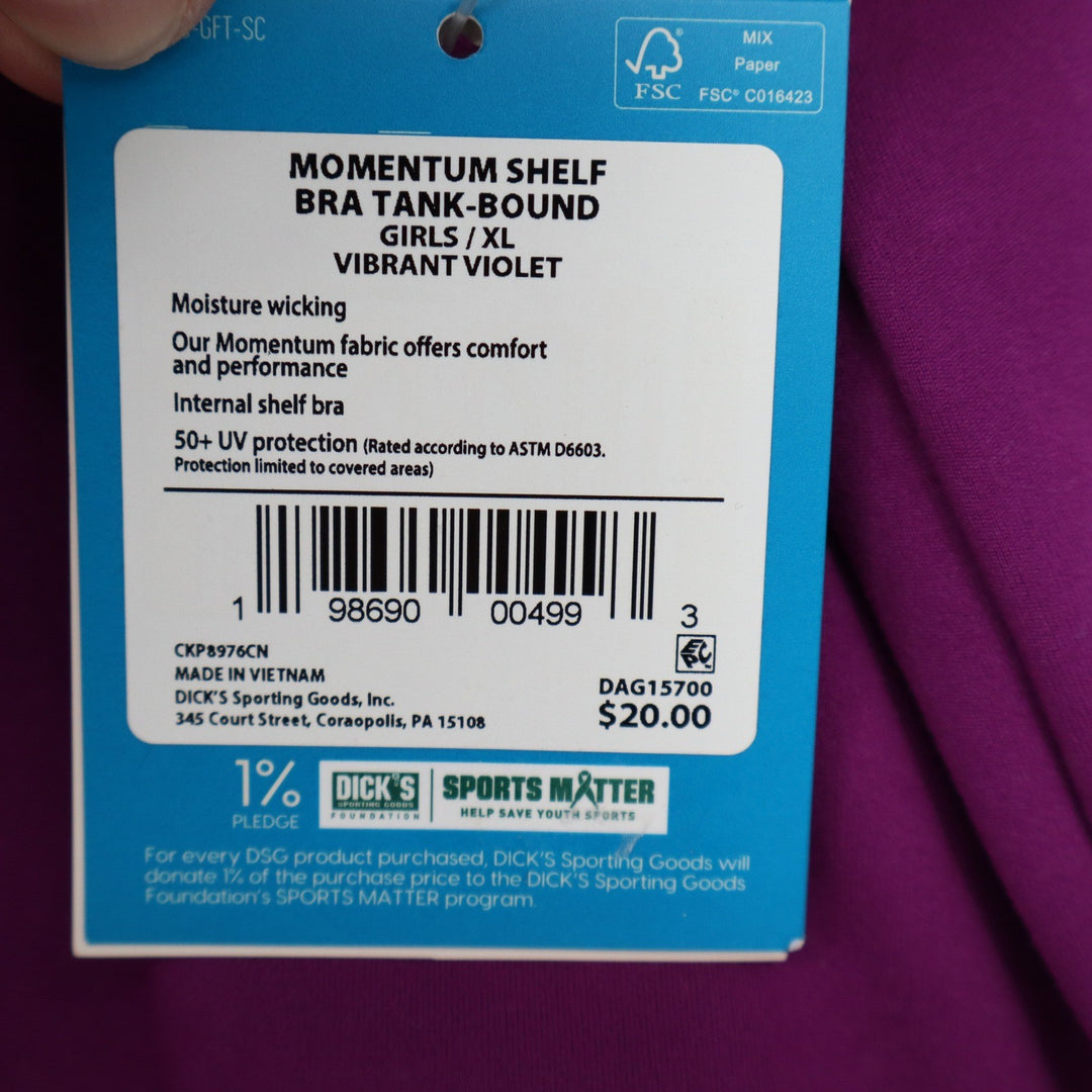 DSG Girls XL Momentum Shelf Bra Tank Top Vibrant Violet Purple Racerback