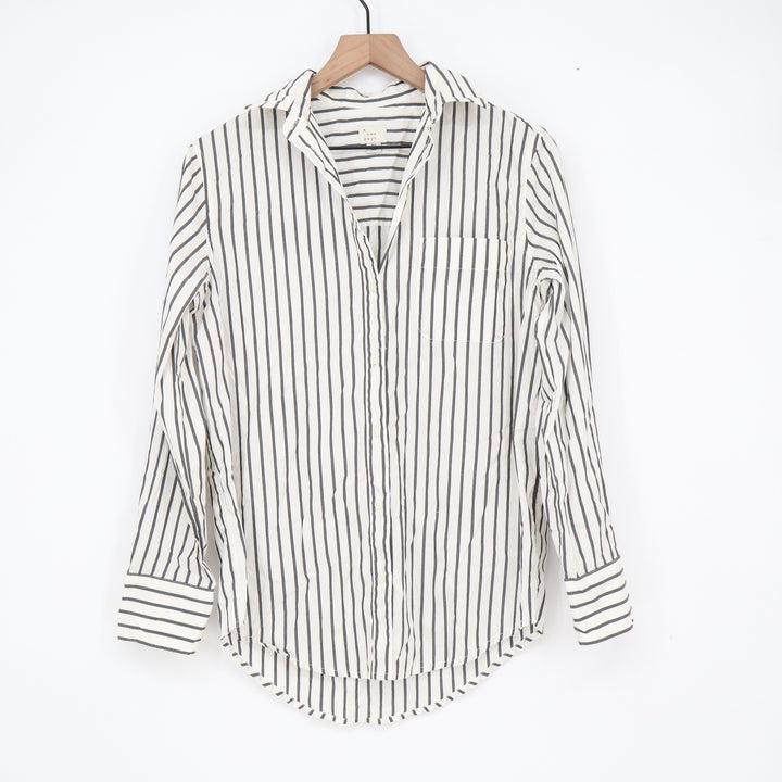 A New Day Womens XS Striped Button Down Shirt Black White Long Sleeve Workwear