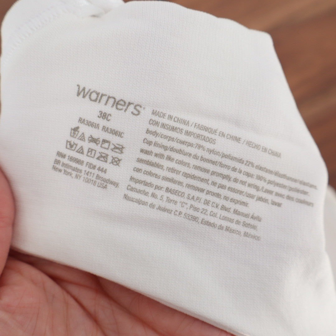 Warners No Side Effects White Underwire Bra Lightly Lined 38C RA3061A