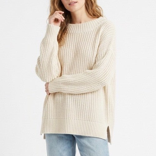Aerie Oversized Sweater Womens Large Ivory Chunky Knit Mock Neck Pullover Cozy