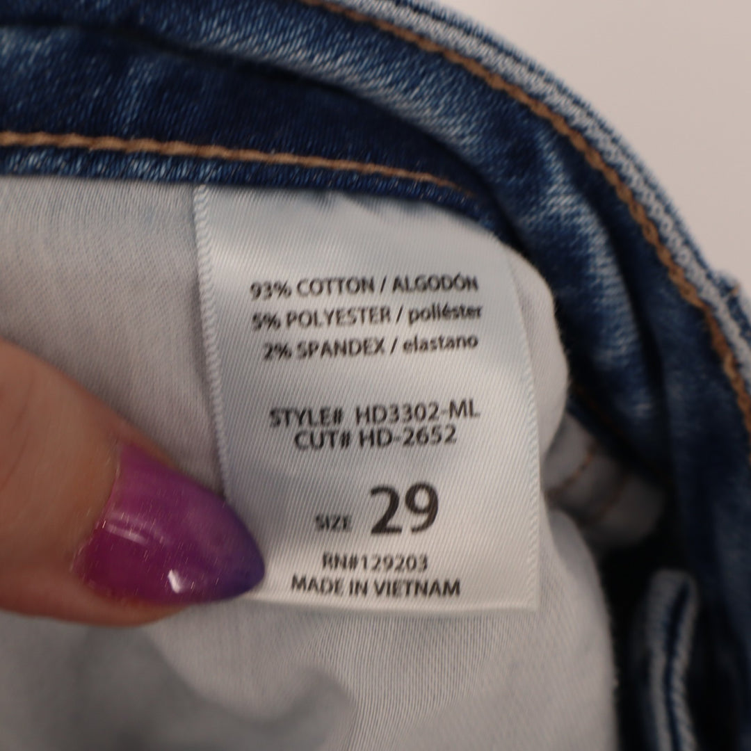 Hidden Los Angeles Flared Jeans Womens 29 Blue Denim Whiskered Pintuck Detail
