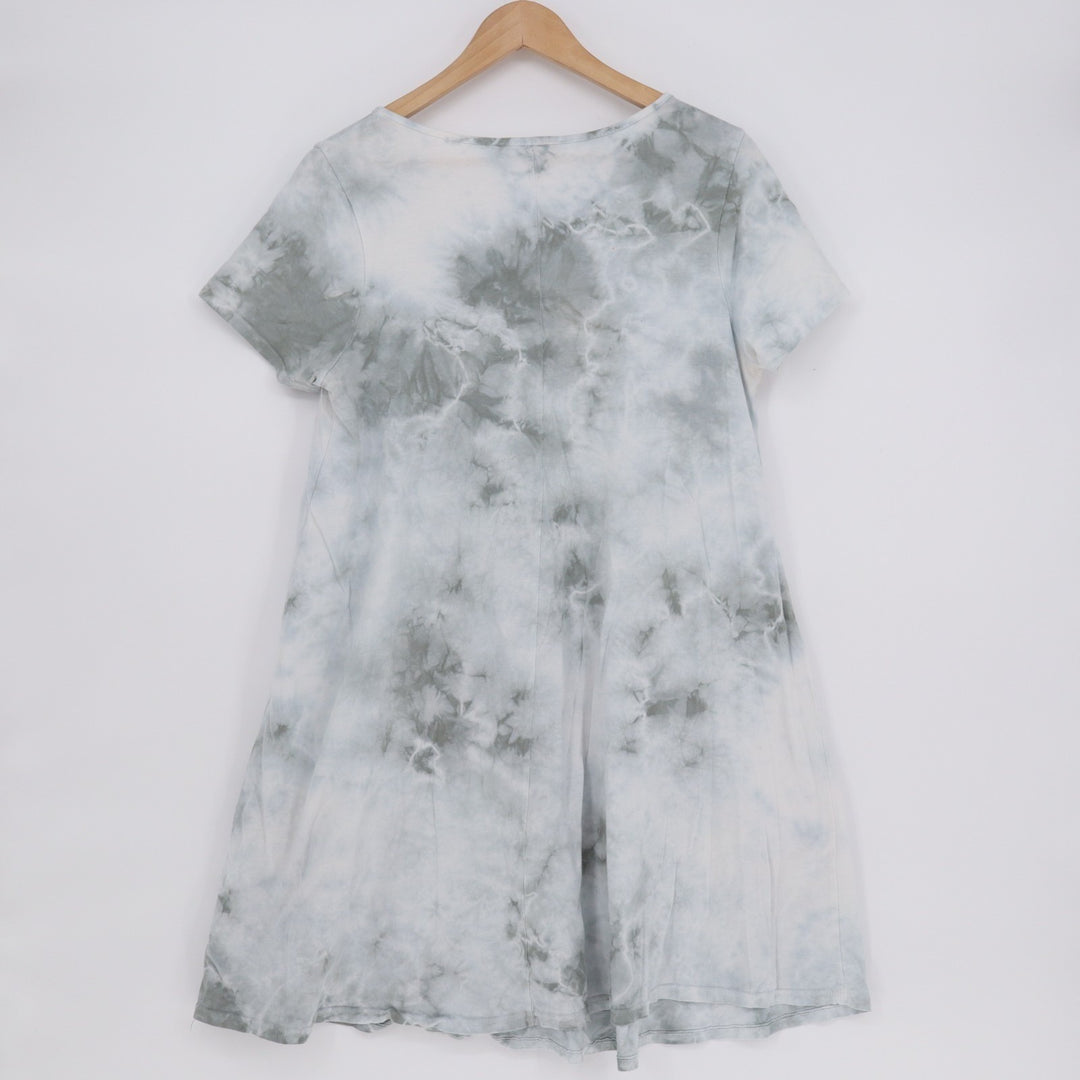 Caution To The Wind T-Shirt Dress Womens Grey Marble Pattern Round Neck Pullover