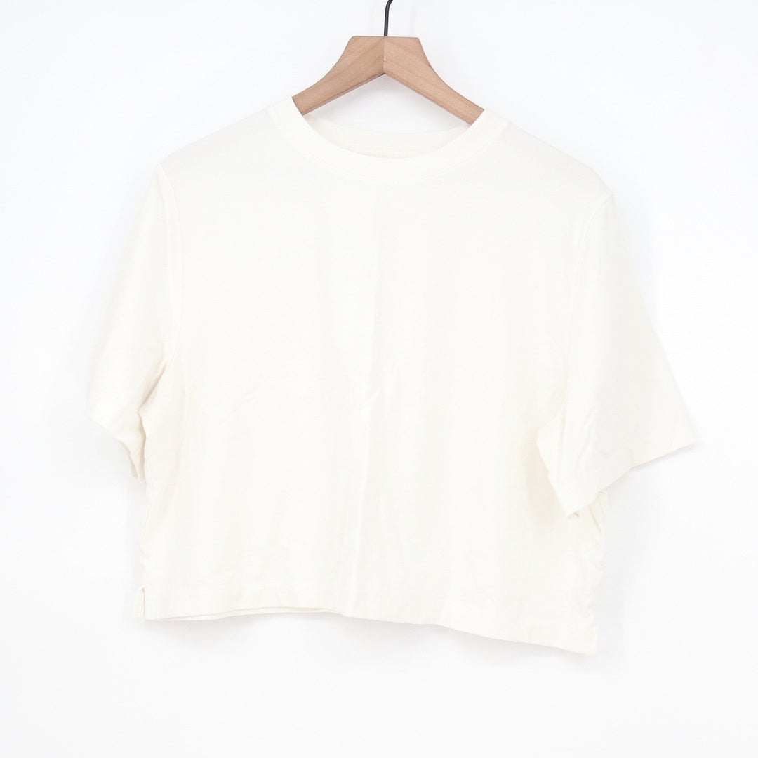 A New Day Womens Cream Cropped Short Sleeve T-Shirt Relaxed Fit Large