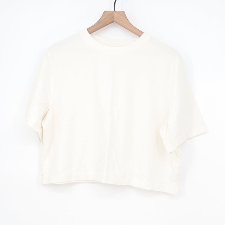A New Day Womens Cream Cropped Short Sleeve T-Shirt Relaxed Fit Large