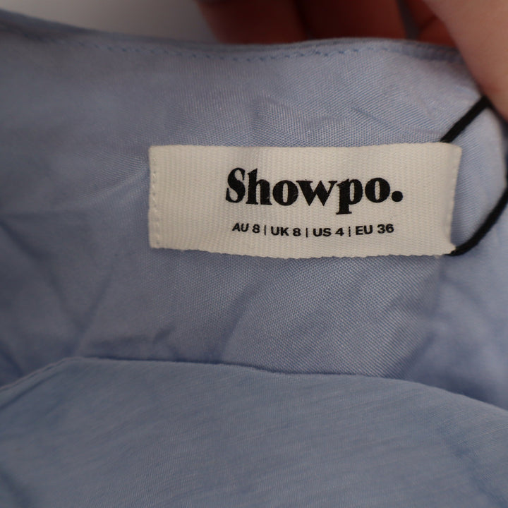 Showpo Eugenia Midi Dress One Shoulder Ruffle Tiered Pale Blue Size 4