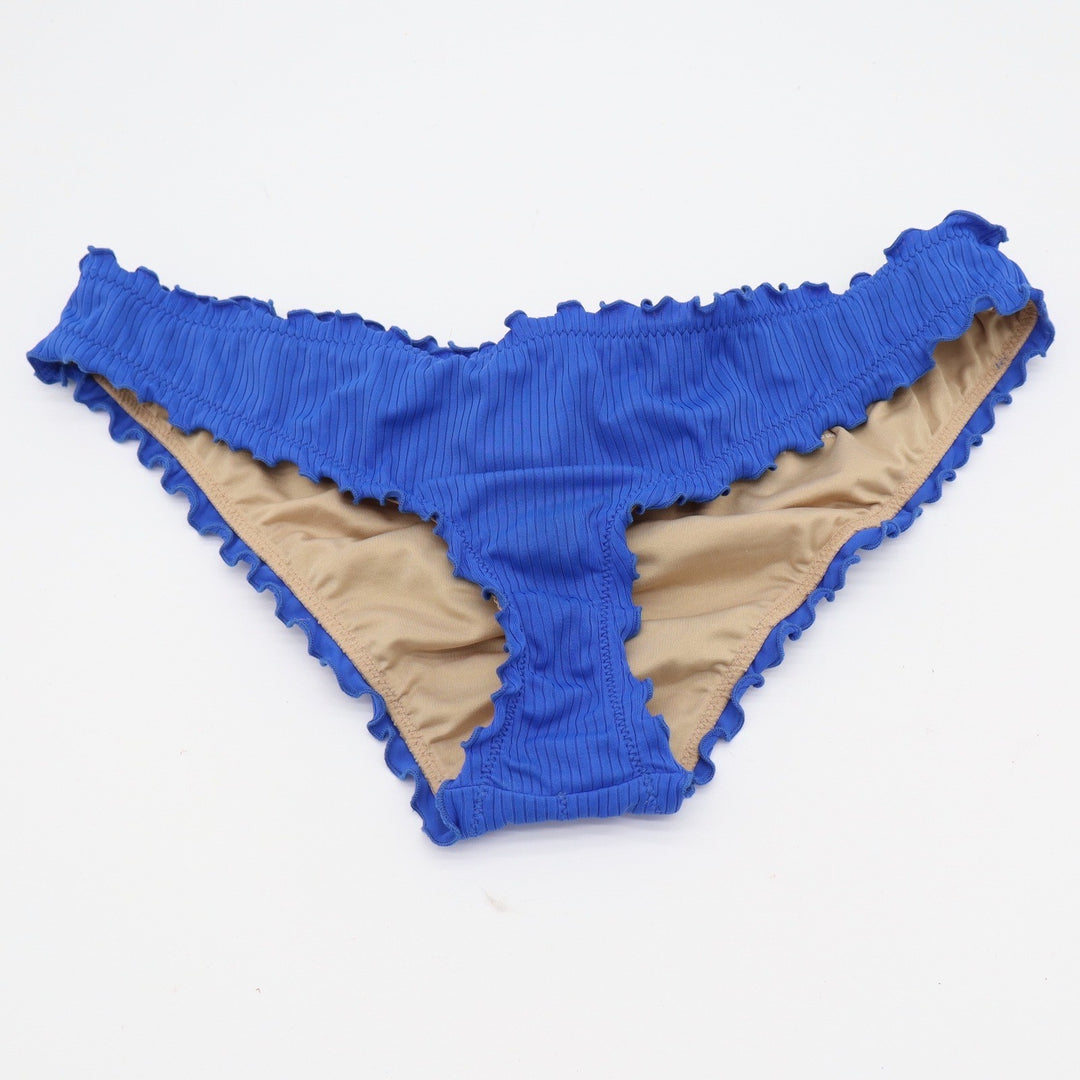Shade & Shore Bikini Bottom Womens S Ribbed Blue Ruffle Trim Excellent