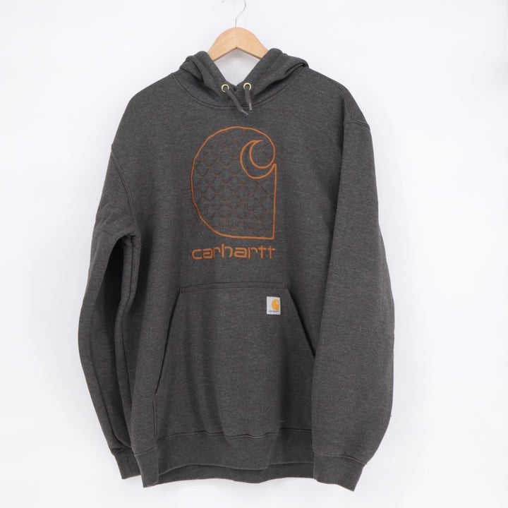 Carhartt Midweight Hoodie Mens L Charcoal Gray Ribbed Loose Fit Kangaroo Pockets