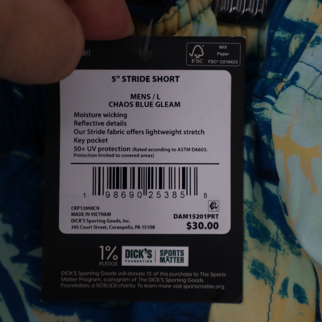 DSG Mens 5" Stride Short Chaos Blue Gleam Abstract Running Shorts Large NEW