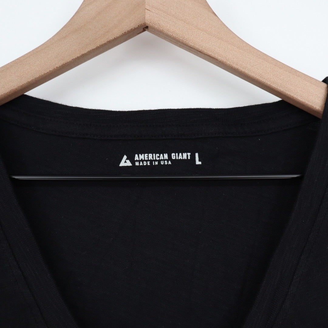 American Giant Classic V Neck T Shirt Black Cotton Size L Made in USA
