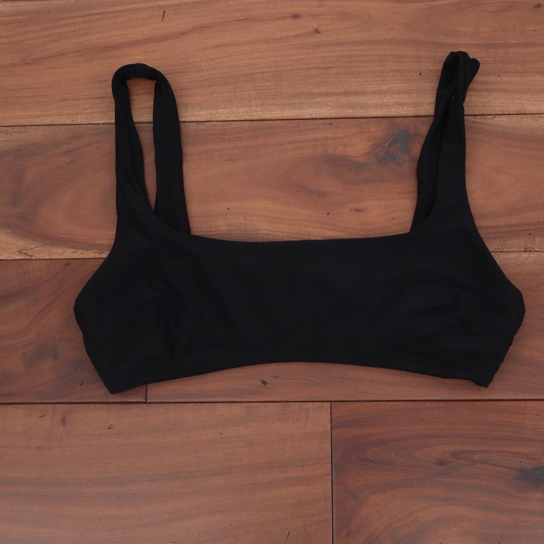 Aerie Black Scoop Neck Bikini Top Wide Strap Solid Minimalist Swim Size L