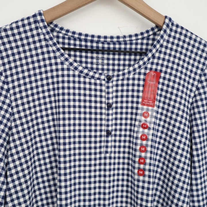 Charter Club Intimates Pajama Top Womens Medium Blue Gingham Check Henley Neck