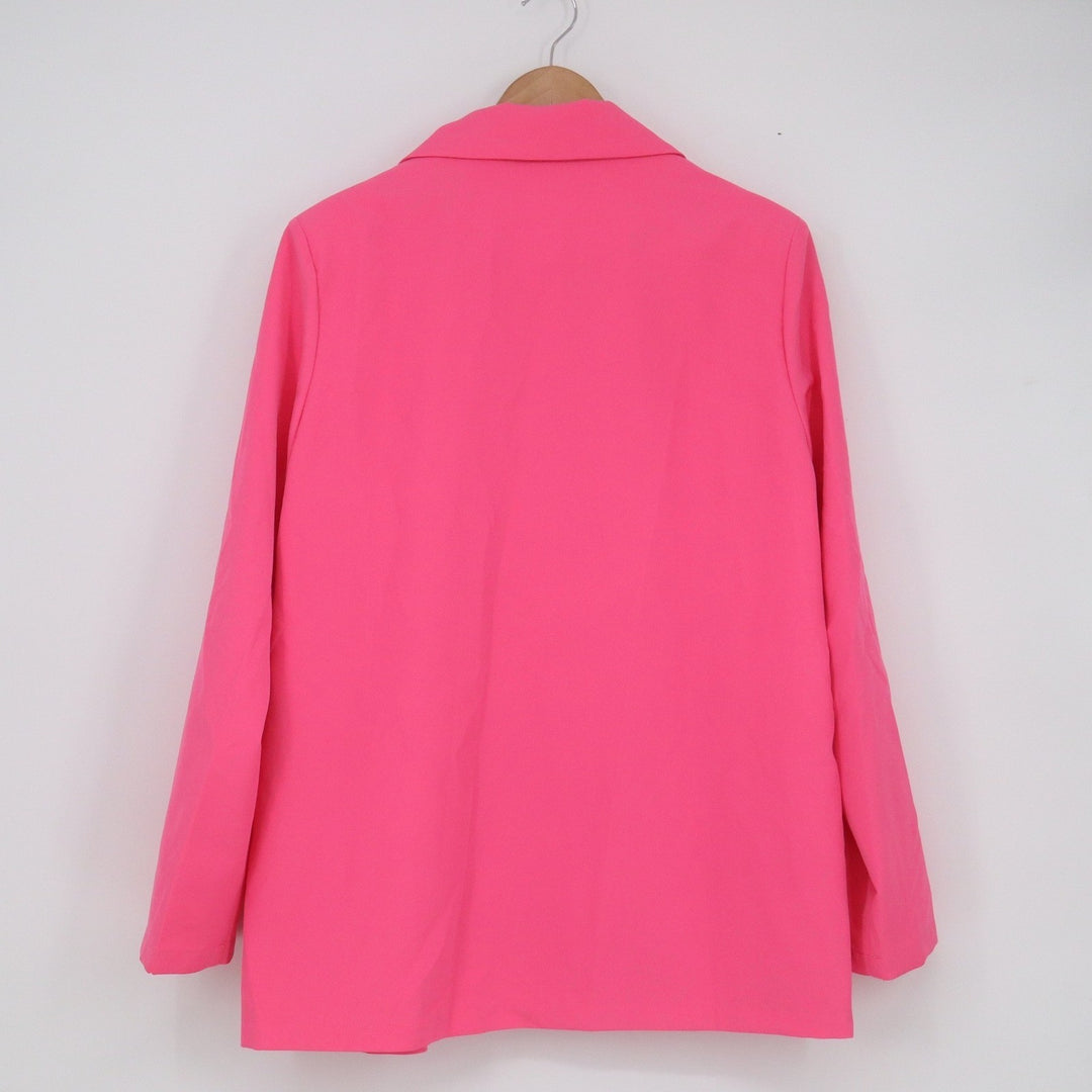 Bright Pink Open Front Blazer Women XL Roll Tab Sleeve Lightweight Hot Pink